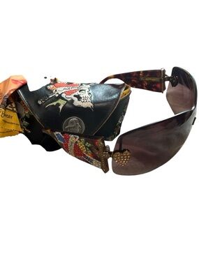 Ed Hardy Zeke Sunglasses Crystals Hearts Crosses Skull  EHS023 Tortoise